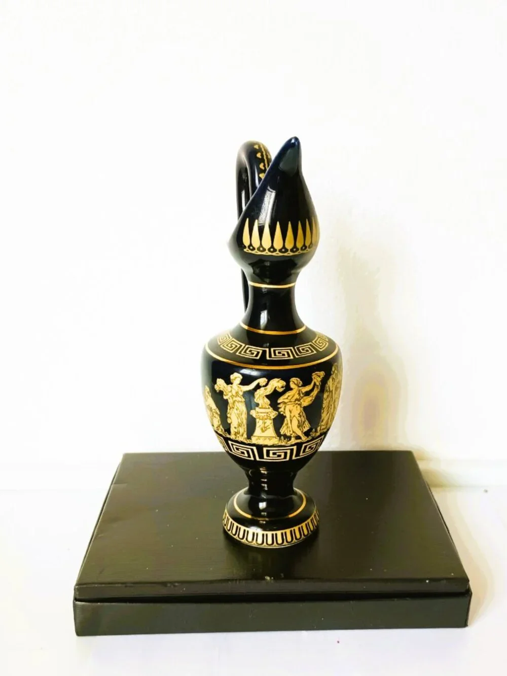 Vintage Greek Key Hand Made Vase with Grecian Dancers 24K Gold Trim